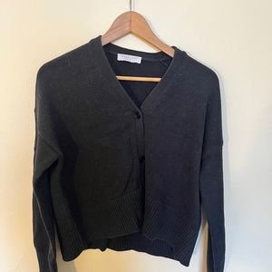 Black Boxy V-Neck Cardigan
